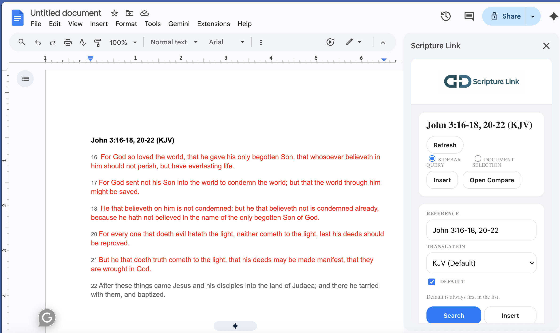Sidebar search with John 3:16